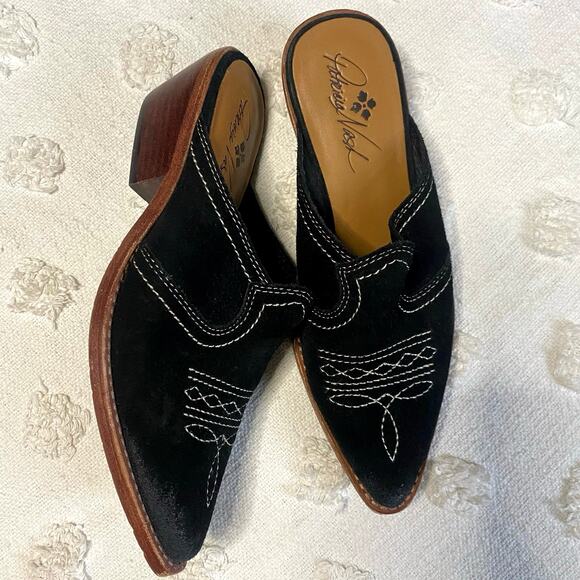 Patricia Nash Shoes - Patricia Nash Batista Black Suede Boho Western Cowboy Mule Festival Size 6.5